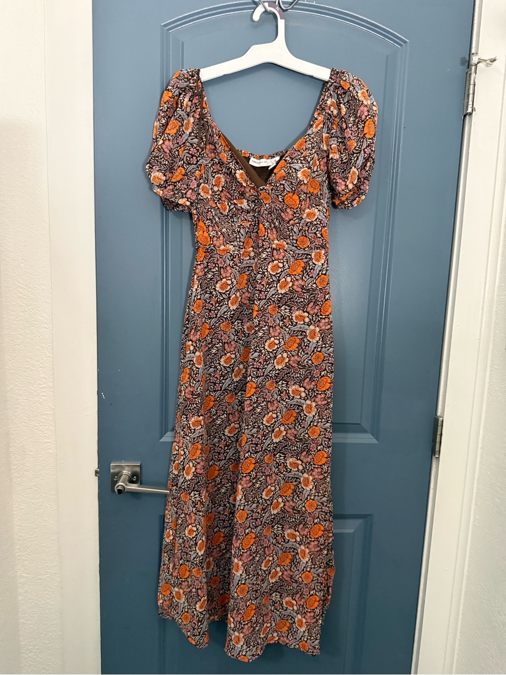 Sincerely Jules Orange & Pink Floral Puff-Sleeve Maxi Dress